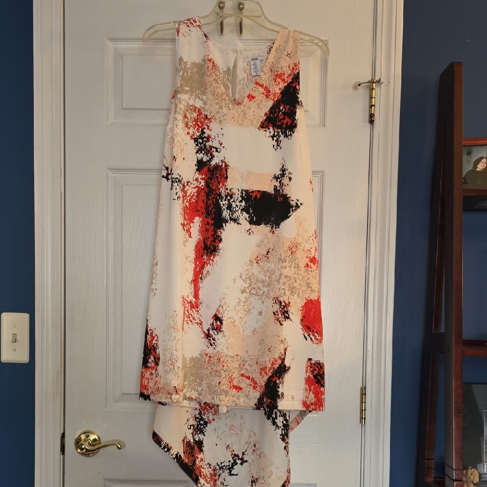 Bar III High Low Dress in Red, Black, and Cream